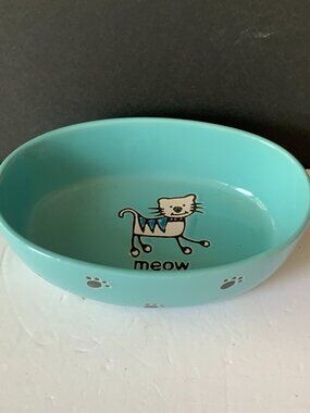 PETRAGEOUS DESIGNS MEOW CAT BLUE BOWL OVAL DISH